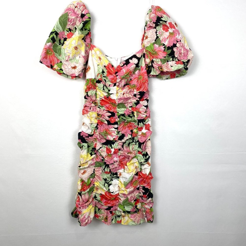 Zara Smocked Floral Ruched Puff Sleeve Mini Dress XS - Picture 6 of 11